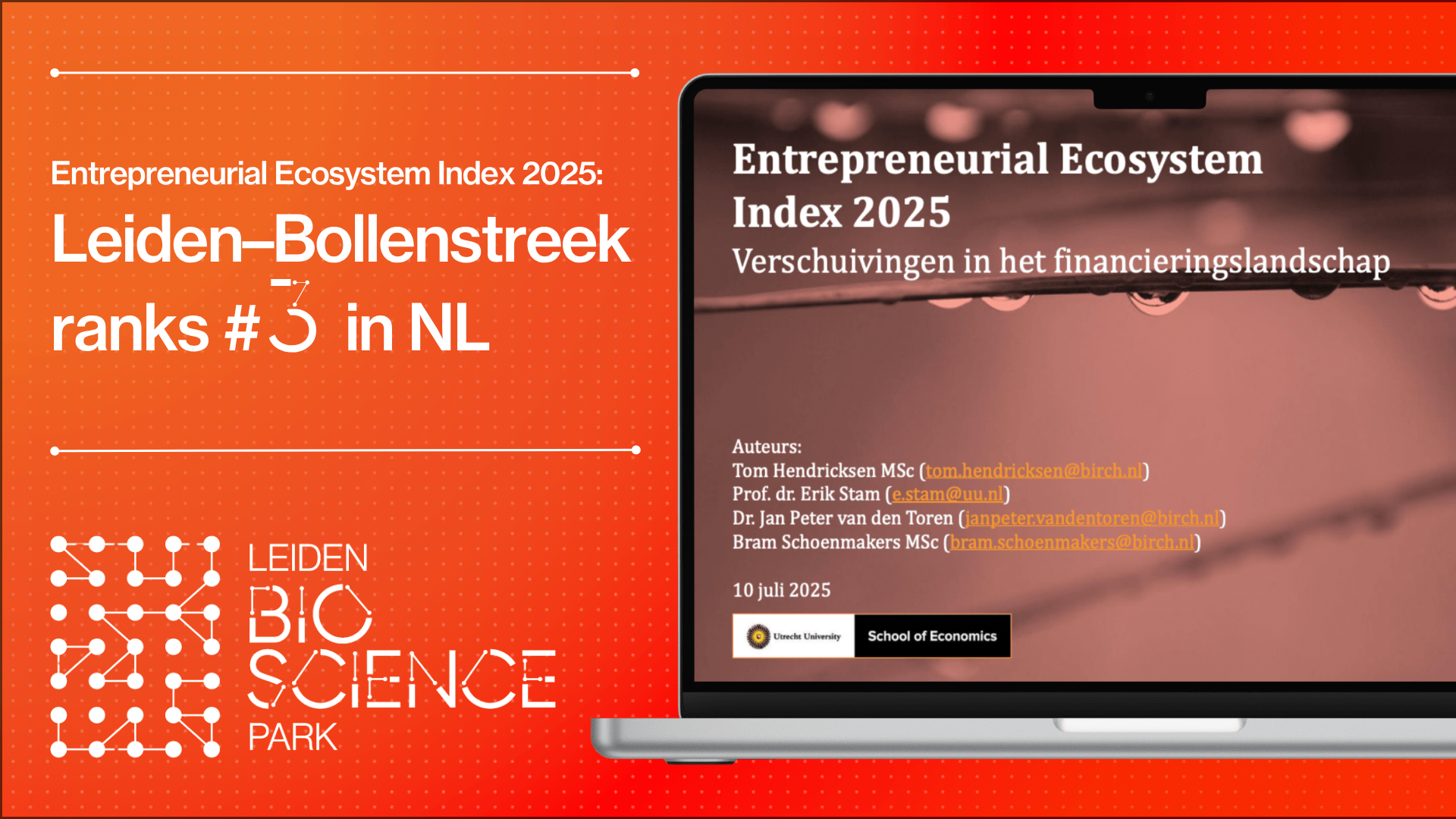 Entrepreneurial Ecosystem Index 2025:  Leiden–Bollenstreek ranks #3 in NL